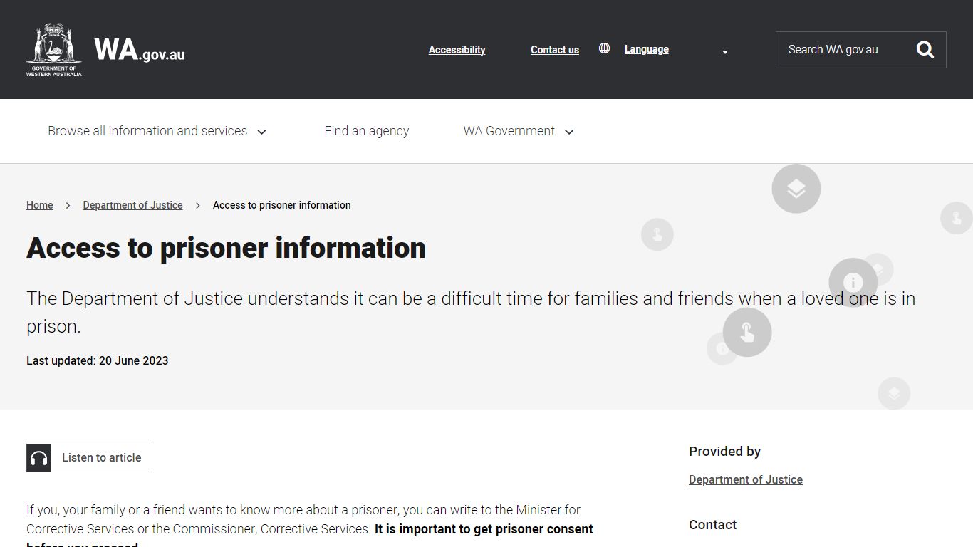 Access to prisoner information - Western Australian Government