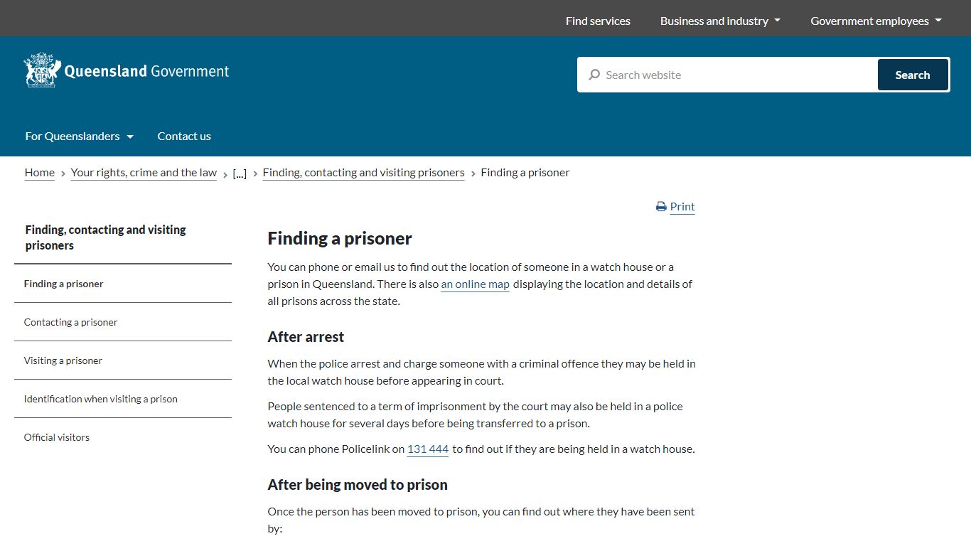 Finding a prisoner | Your rights, crime and the law - Queensland Government