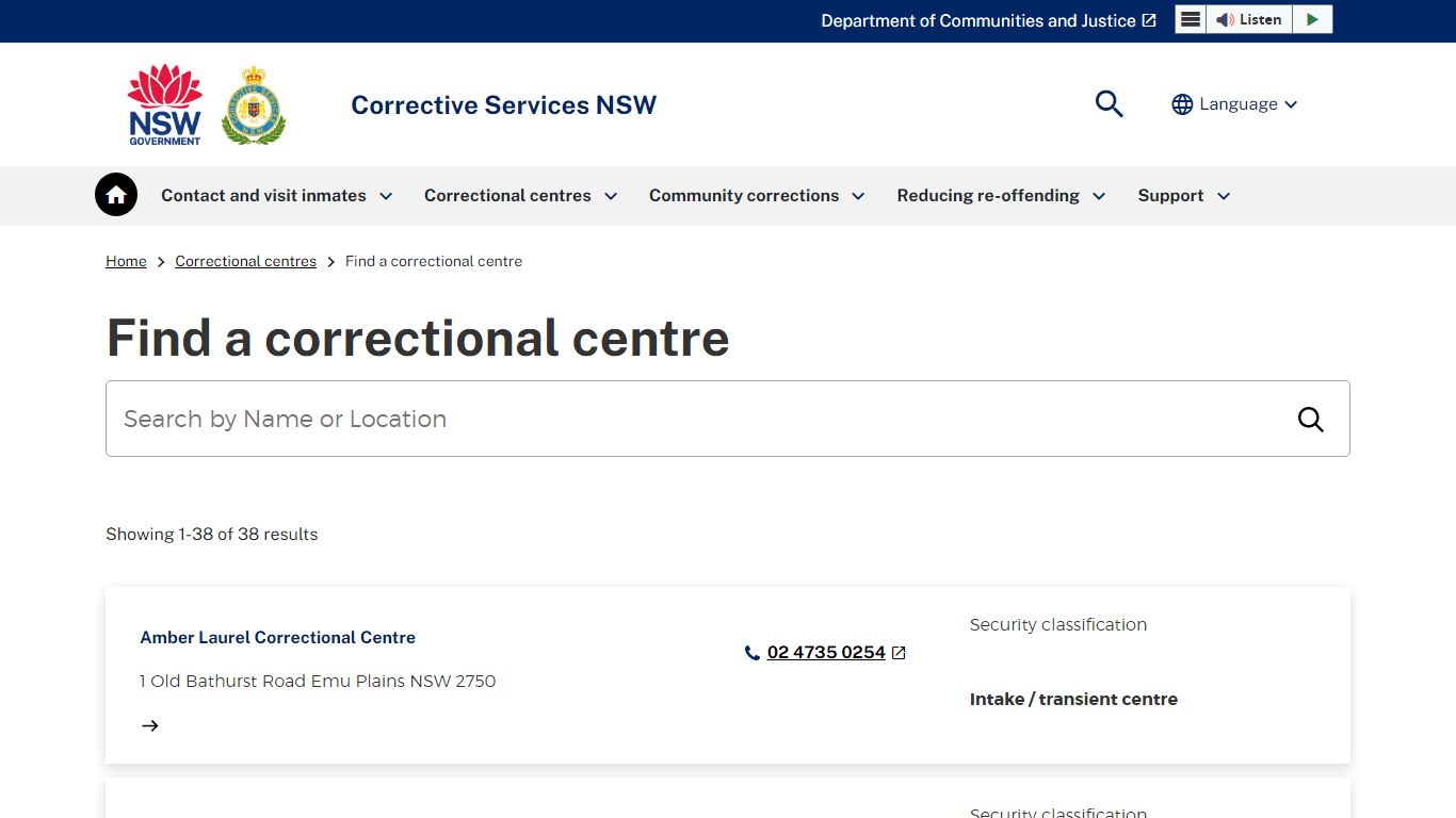 Find a correctional centre - Corrective Services NSW Home